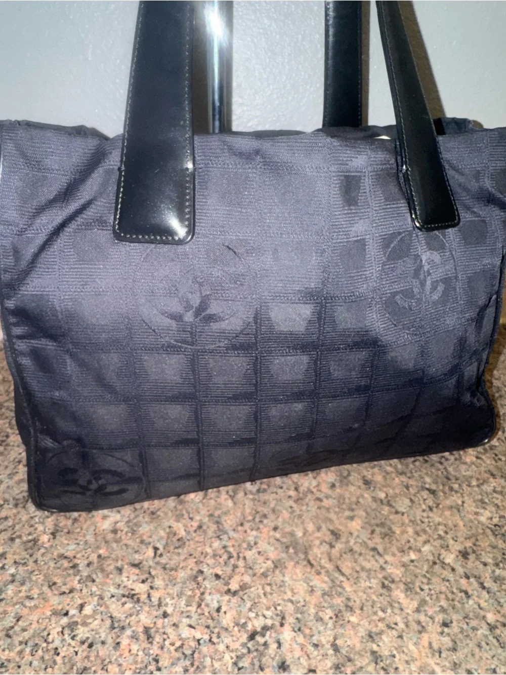 CHANEL Black Jacquard travel line Tote EUC